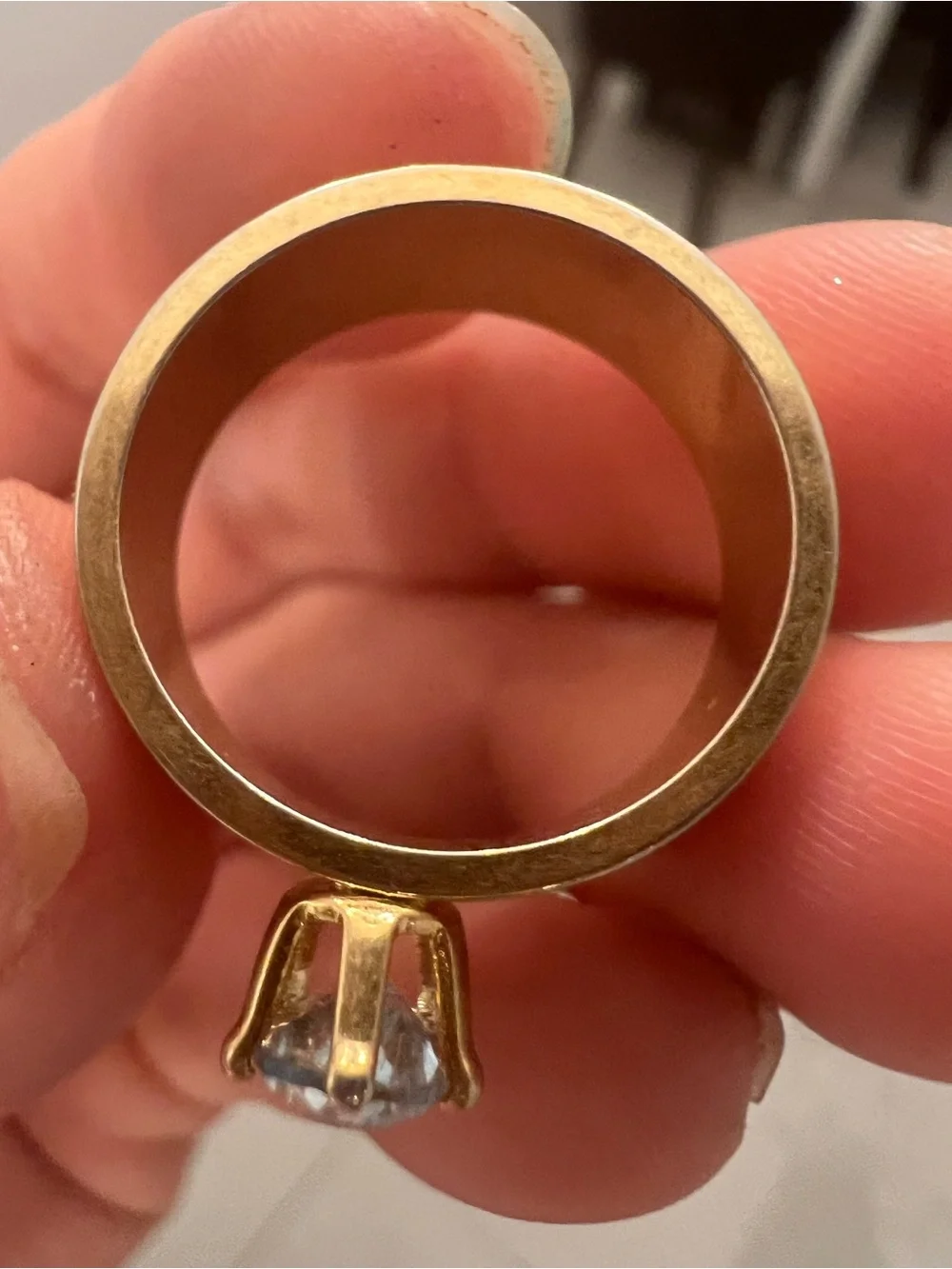 Pear-Shaped Light Blue Stone Gold-Tone Band Ring